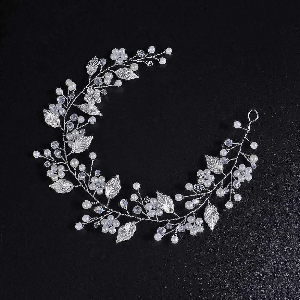 Bridal Headband Pearl Flower Headband for Bride and Bridesmaid Handmade Leaf Hai